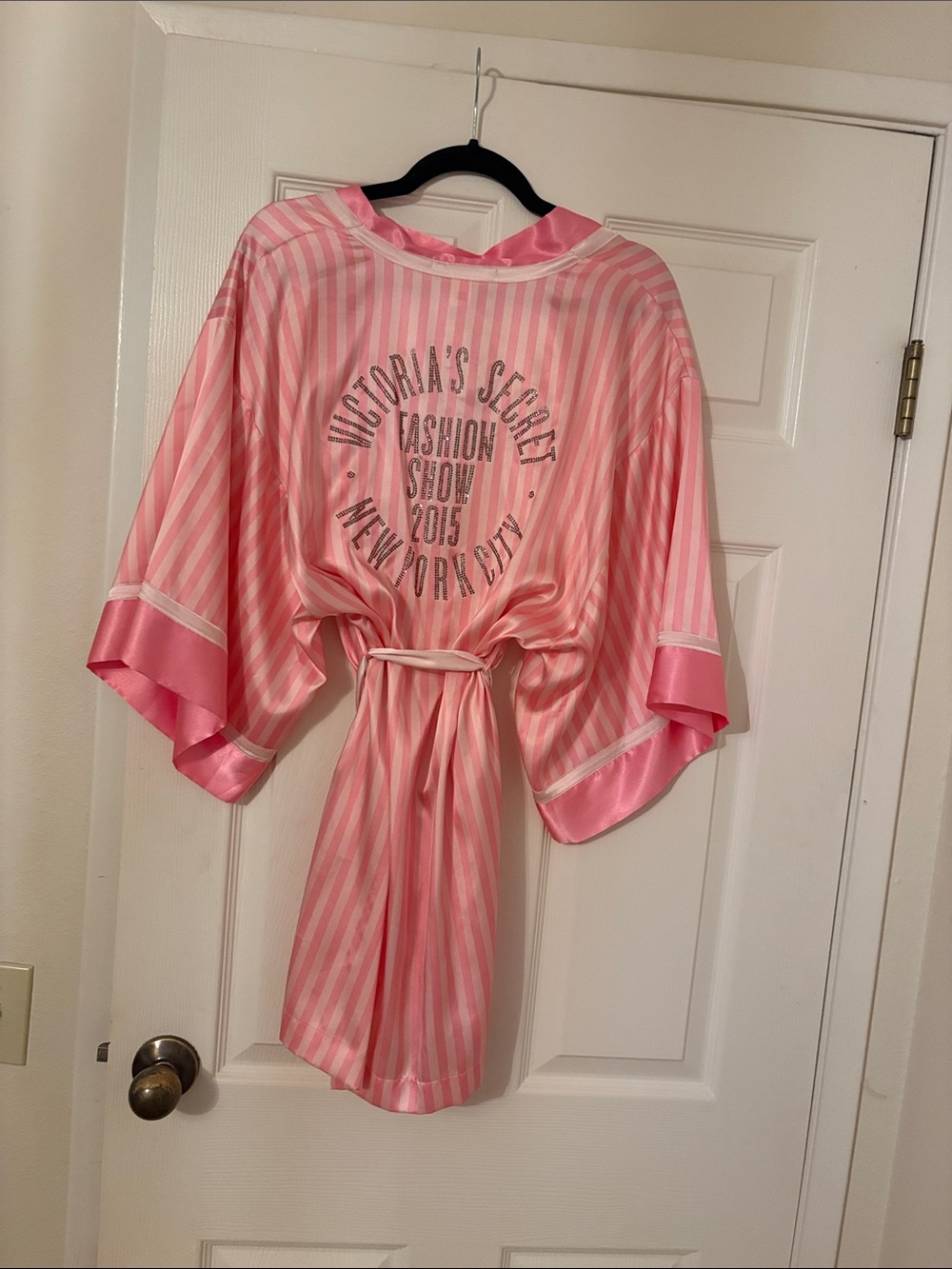 Victoria's Secret Pink & White Striped Satin 2015 Fashion Runway Show Robe